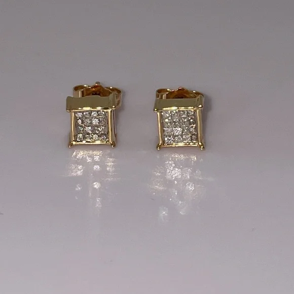 Solid Stamped 14K Yellow Gold Natural Diamond Stud Earrings Unisex Men Women